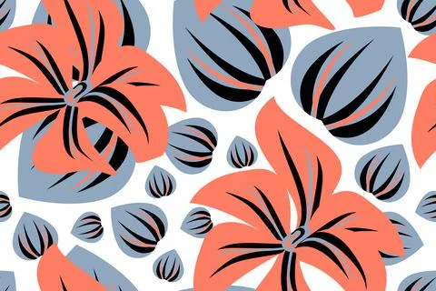 Floral vector seamless pattern, coral color flower Stock Illustration