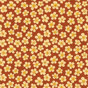 Floral vector seamless pattern. Ditsy flowers on textured red terracotta Stock Illustration