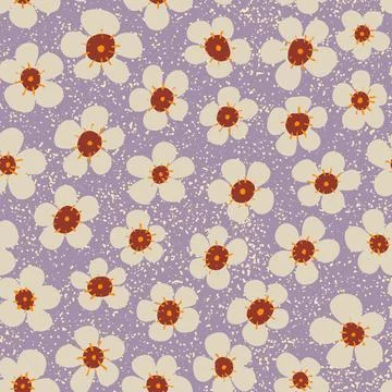 Floral vector seamless pattern. Ditsy flowers on textured pastel purple Stock Illustration