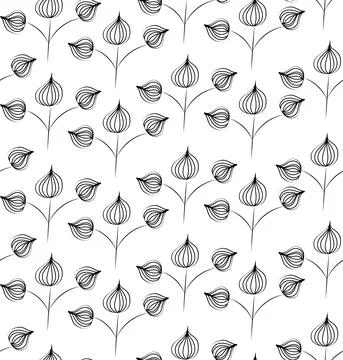 Floral vector seamless pattern with hand drawn black flowers on colorful leaves Stock Illustration