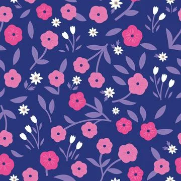 Floral vector seamless pattern of lilac flowers and snowdrops. Purple flowe.. Stock Illustration