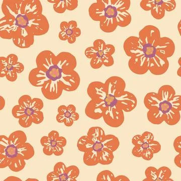 Floral vector seamless pattern. Little peach colored flowers on pastel Stock Illustration
