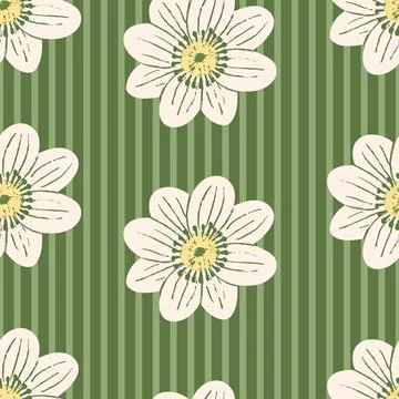 Floral vector seamless pattern. Modern white flowers on muted green background Stock Illustration