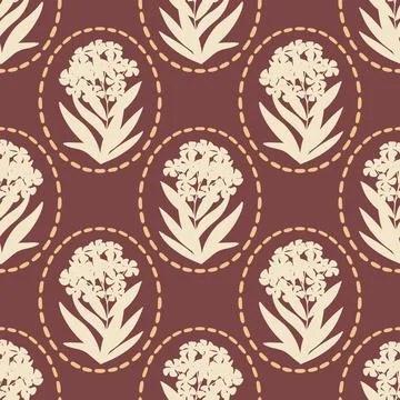 Floral vector seamless pattern. Monochrome silhouettes of Oleander flowers with Stock Illustration