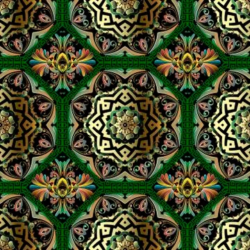 Floral vector seamless pattern. Ornamental geometric background. Ornate repea Stock Illustration