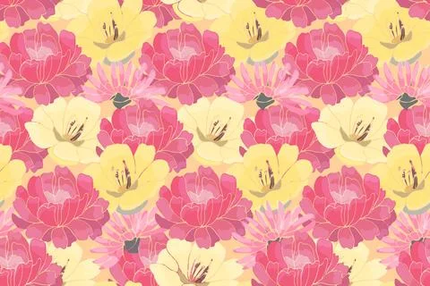 Floral vector seamless pattern with peony, camelia Floral vector seamless ... Stock Photos