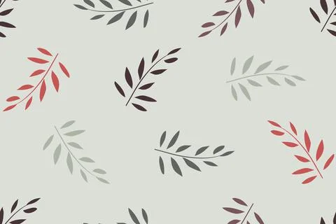 Floral vector seamless pattern. Red, olive leaves. Stock Illustration