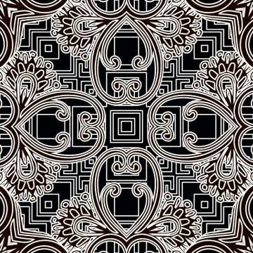Floral vector seamless pattern. Tribal background. Ethnic repeat black and white Stock Illustration