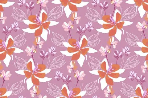 Floral vector seamless pattern. Vector flowers isolated on a purple background. Stock Illustration