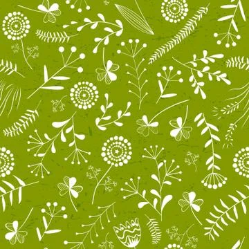 Floral vector seamless pattern with wild herbs, forest flowers and leaves. Vi Stock Illustration