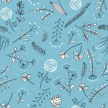 Floral vector seamless pattern with wild herbs, forest flowers and leaves. Vi Stock Illustration