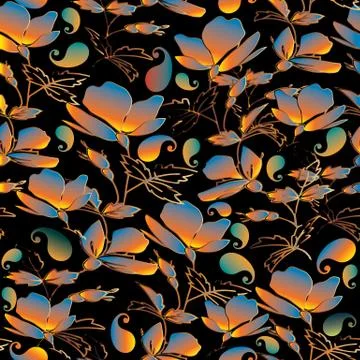 Floral vector seamlss pattern with paisley flowers Stock Illustration