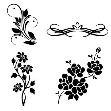Floral vector set with decorative elements and vintage swirl patterns Stock Illustration
