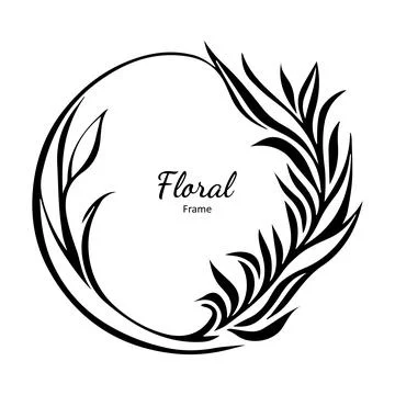 Floral vector wreath art deco ornate, black and white wedding circle border.. Illustrazione stock