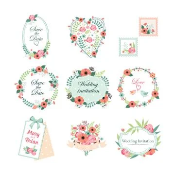 Floral Vintage Illustrations for Cards and Decor. Vector Set Stock Illustration