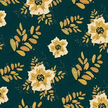 Floral vintage seamless pattern. Vector leaves and flowers. Stock Illustration