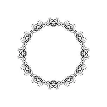 Floral vintage vector circle frame, isolated on white Stock Illustration