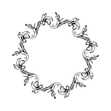 Floral vintage vector circle frame, isolated on white Stock Illustration