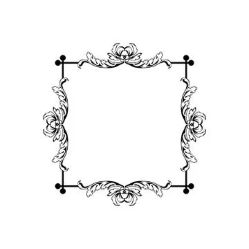 Floral vintage vector square frame, isolated on white Stock Illustration