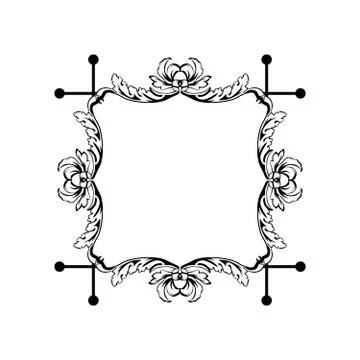 Floral vintage vector square frame, isolated on white Stock Illustration