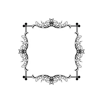 Floral vintage vector square frame, isolated on white Stock Illustration