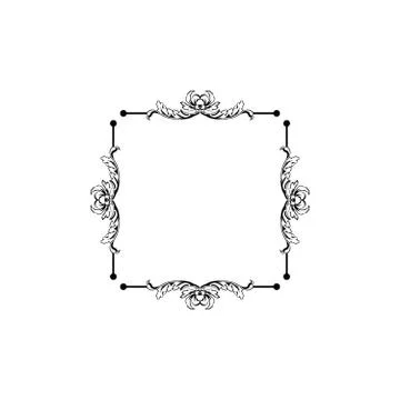Floral vintage vector square frame, isolated on white Stock Illustration
