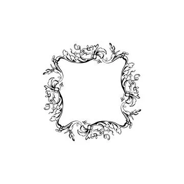 Floral vintage vector square frame, isolated on white 스톡 일러스트