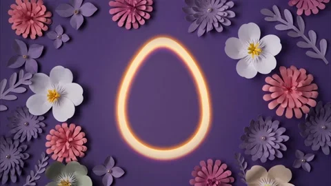 Floral violet background with neon egg shape design Stock Footage 170398841