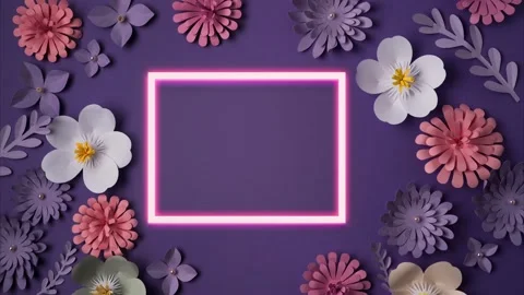 Floral violet background with neon frame Stock Footage 170398867