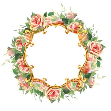 Floral Wedding frame. Element for elegant card design. Golden frame with roses Stock-Illustration