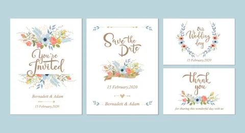 Floral wedding invitations vector design templates set Stock Illustration