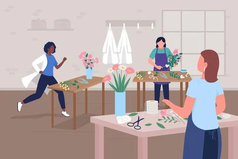 Floral workshop for doctors wellbeing flat color vector illustration Stock Illustration