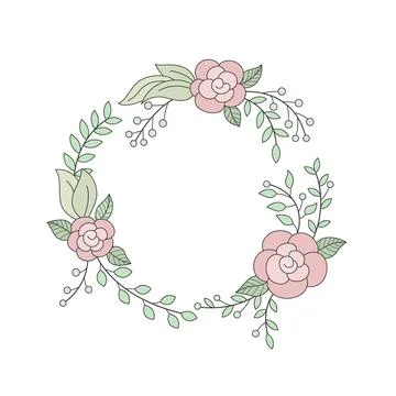 Floral Wreath in Round Frame. Suitable For Advertising, Invitation and Othe.. Stock Illustration
