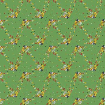 Floral zig zag seamless vector pattern on green Stock Illustration