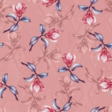 Floral,All,Over,Pattern,With,Blur,Wave,Effect,And,Hand Stock Illustration