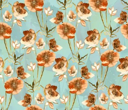 Floral,All,Over,Pattern,With,Blur,Wave,Effect,,Hand,Drown Stock Illustration