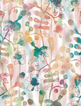 Floral,All,Over,Pattern,With,Blur,Wave,Effect,,Hand,Drown Ilustração Stock