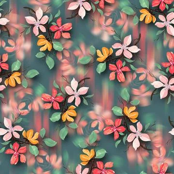 Floral,All,Over,Pattern,With,Blur,Wave,Effect,,Hand,Drown 库存插图