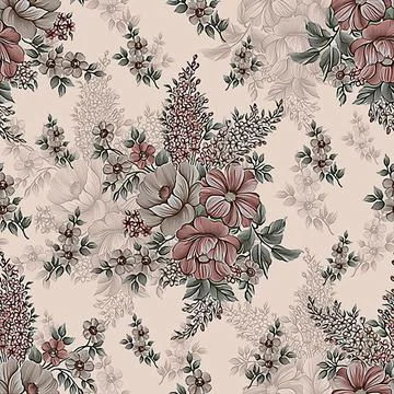 Floral,Allover,Pattern,Seamless,For,Print Illustration