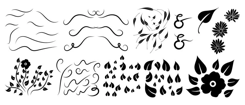 Florals, Swirls, Leafs Design Elements for Illustrations and Invitations Stock Illustration