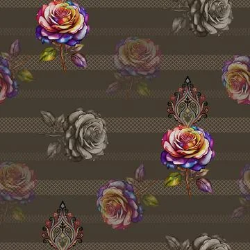 Floral,Seamless,Allover,Pattern,With,Abstract,Artistic,Background. 스톡 일러스트