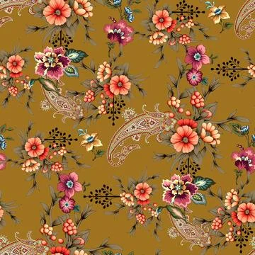 Floral,Seamless,Allover,Pattern,With,Abstract,Background. イラスト素材