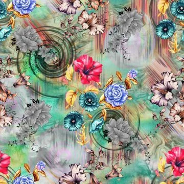 Floral,Seamless,Pattern,With,Abstract,Background イラスト素材