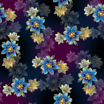 Floral,Seamless,Pattern,With,Abstract,Background.,Allover,Print,Design.,Print Illustrazione stock