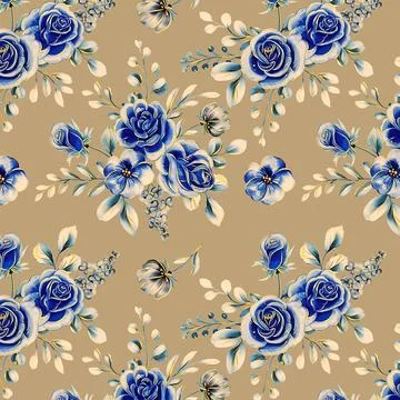 Floral,Seamless,Pattern,With,Abstract,Background.,Digital,Allover,Print,Desig 스톡 일러스트