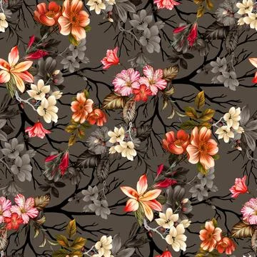 Floral,Seamless,Pattern,With,Abstract,Gray,Background,Composed,With,Flowers 스톡 일러스트
