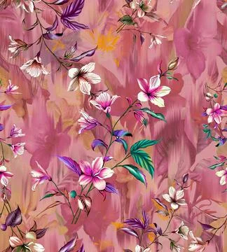 Floral,Seamless,Pattern,With,Colorful,Digital,Flowers,Abstract,Design. Ilustração Stock
