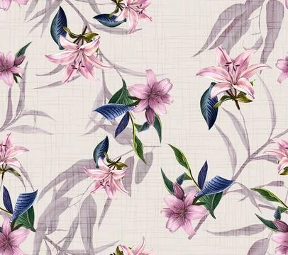 Floral,Seamless,Pattern,With,Texture,In,The,Background Ilustração Stock