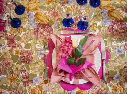 Floreal composition on table setting Stock Photos