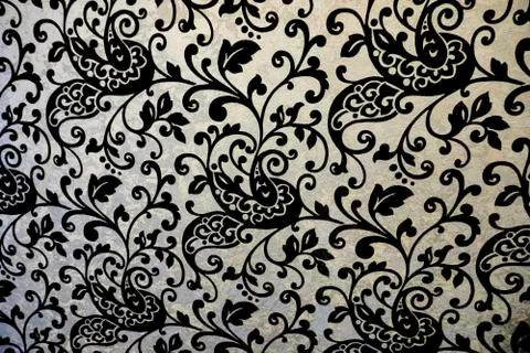 Floreal flowes texture on a white wall Stock Illustration